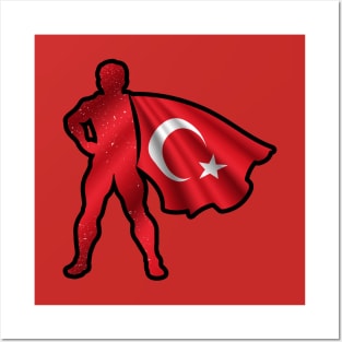 Turkish Hero Wearing Cape of Turkey Flag Brave and Hope Posters and Art